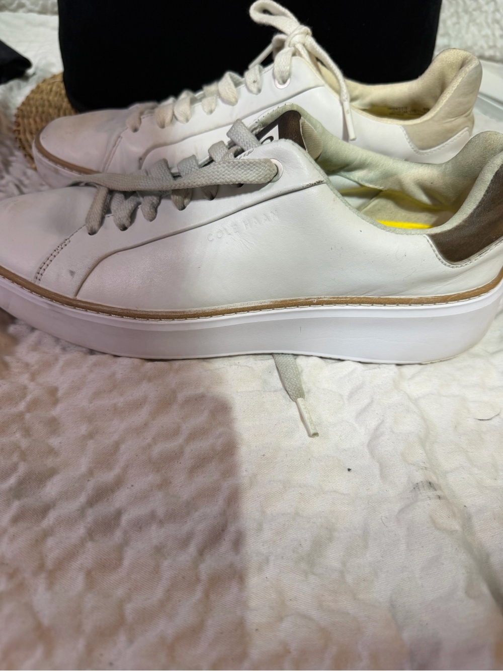 Cole Haan White Leather Lace-Up Sneakers with Tan Trim